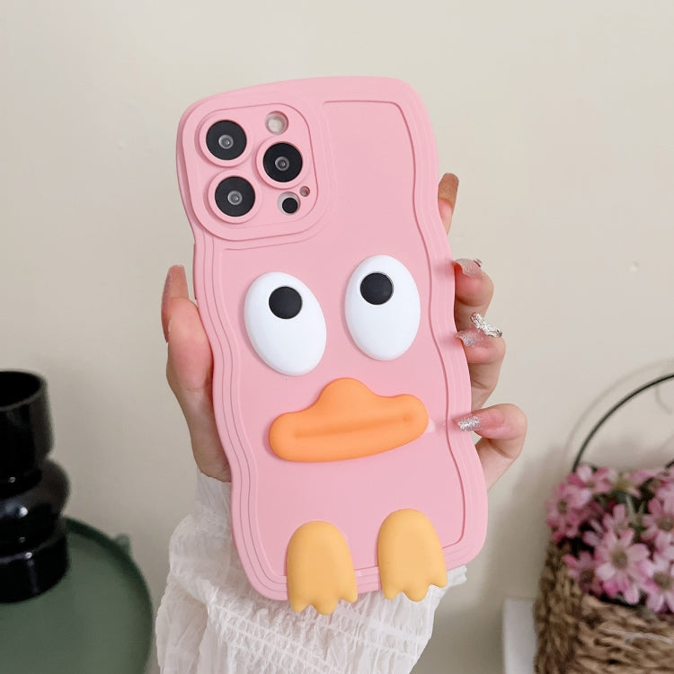 For iPhone 15 Pro Max Wave Edge Big Duck Silicone Phone Case with Wristband(Pink) - HoMEdemic™ 
