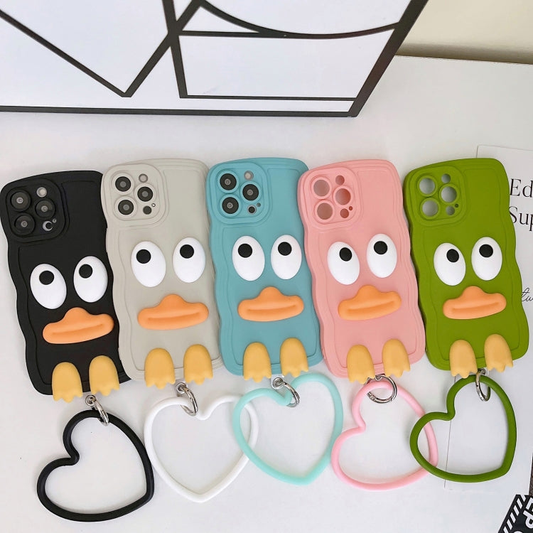 For iPhone 15 Pro Max Wave Edge Big Duck Silicone Phone Case with Wristband(White) - HoMEdemic™ 