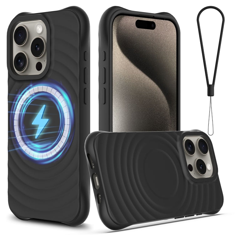 For iPhone 15 Pro Max Wave Texture MagSafe Magnetic Liquid Silicone Phone Case(Black) - HoMEdemic™ 