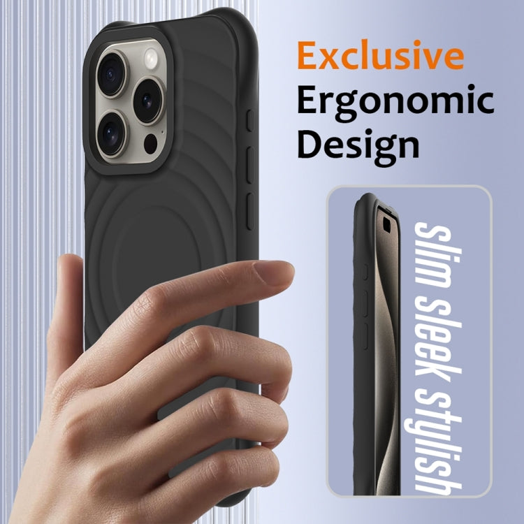 For iPhone 15 Pro Max Wave Texture MagSafe Magnetic Liquid Silicone Phone Case(Black) - HoMEdemic™ 