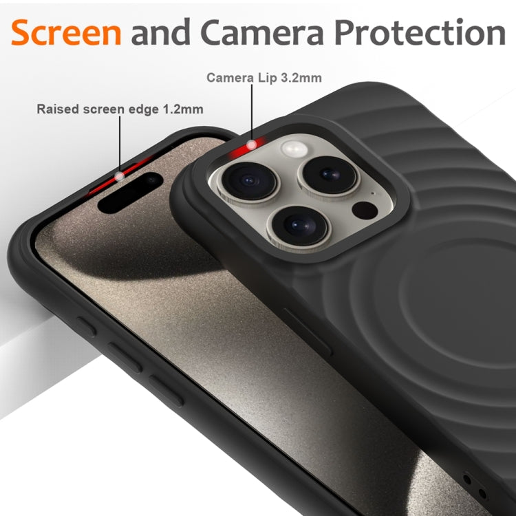 For iPhone 15 Pro Max Wave Texture MagSafe Magnetic Liquid Silicone Phone Case(Black) - HoMEdemic™ 