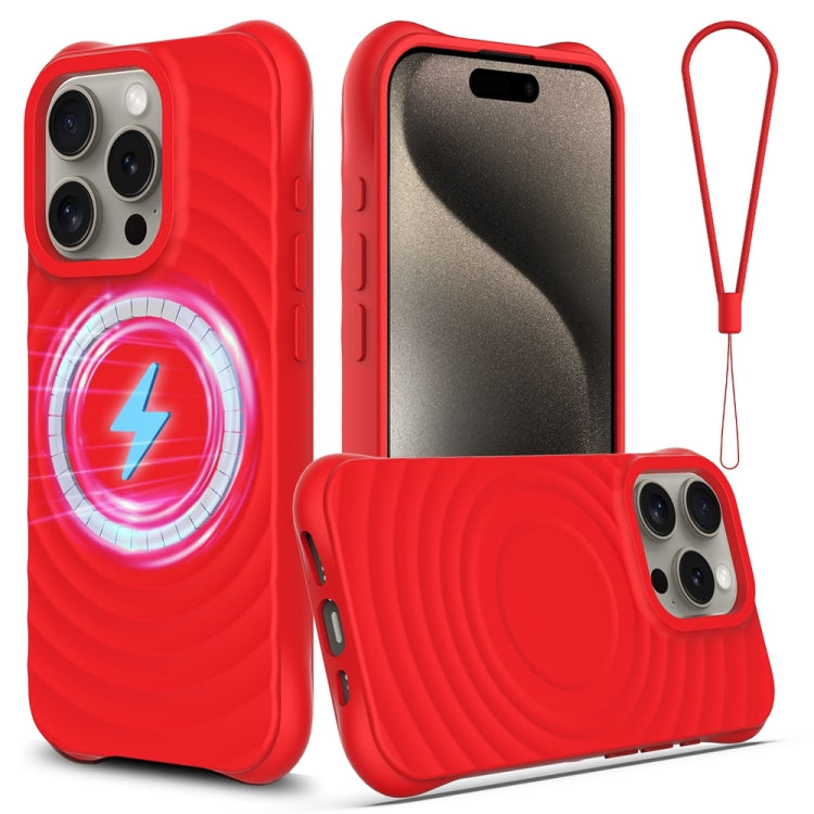 For iPhone 15 Pro Max Wave Texture MagSafe Magnetic Liquid Silicone Phone Case(Red) - HoMEdemic™ 