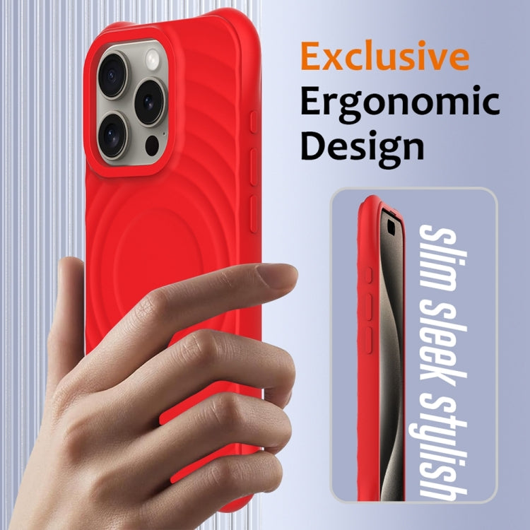 For iPhone 15 Pro Max Wave Texture MagSafe Magnetic Liquid Silicone Phone Case(Red) - HoMEdemic™ 