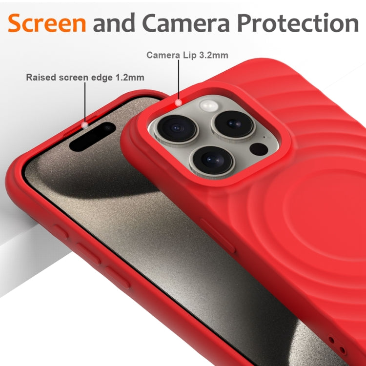 For iPhone 15 Pro Max Wave Texture MagSafe Magnetic Liquid Silicone Phone Case(Red) - HoMEdemic™ 