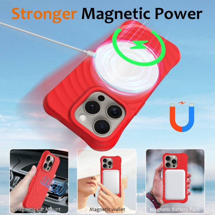 For iPhone 15 Pro Max Wave Texture MagSafe Magnetic Liquid Silicone Phone Case(Red) - HoMEdemic™ 