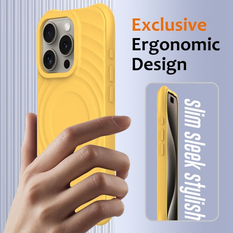 For iPhone 15 Pro Max Wave Texture MagSafe Magnetic Liquid Silicone Phone Case(Yellow) - HoMEdemic™ 