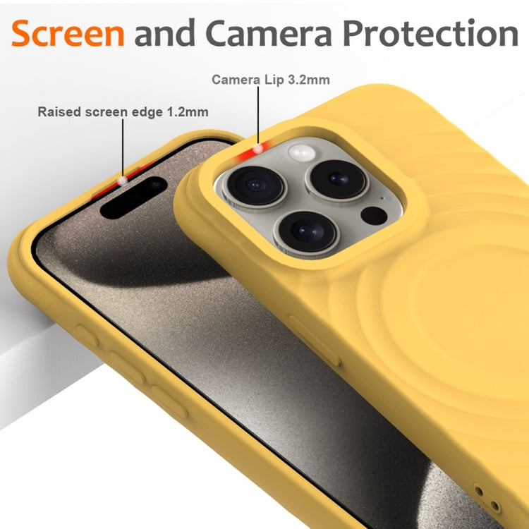 For iPhone 15 Pro Max Wave Texture MagSafe Magnetic Liquid Silicone Phone Case(Yellow) - HoMEdemic™ 