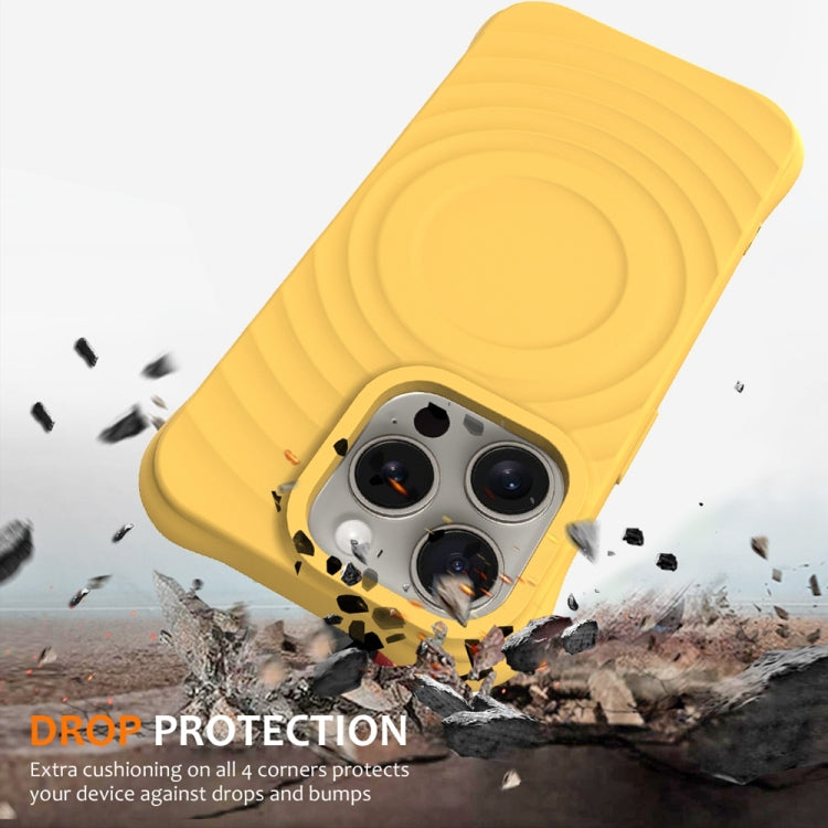 For iPhone 15 Pro Max Wave Texture MagSafe Magnetic Liquid Silicone Phone Case(Yellow) - HoMEdemic™ 