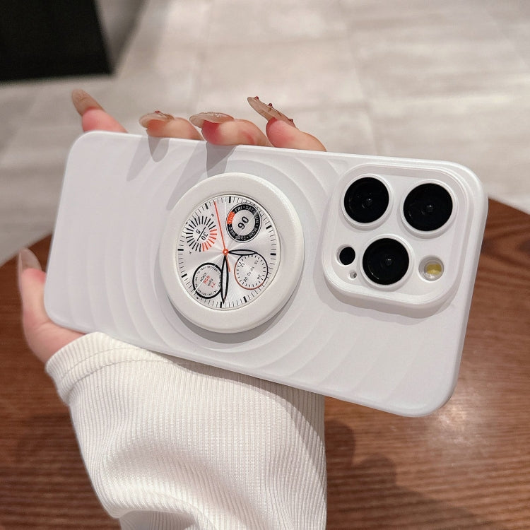 For iPhone 15 Pro Max Wave Texture PC Shockproof Phone Case with Holder(White) - HoMEdemic™ 