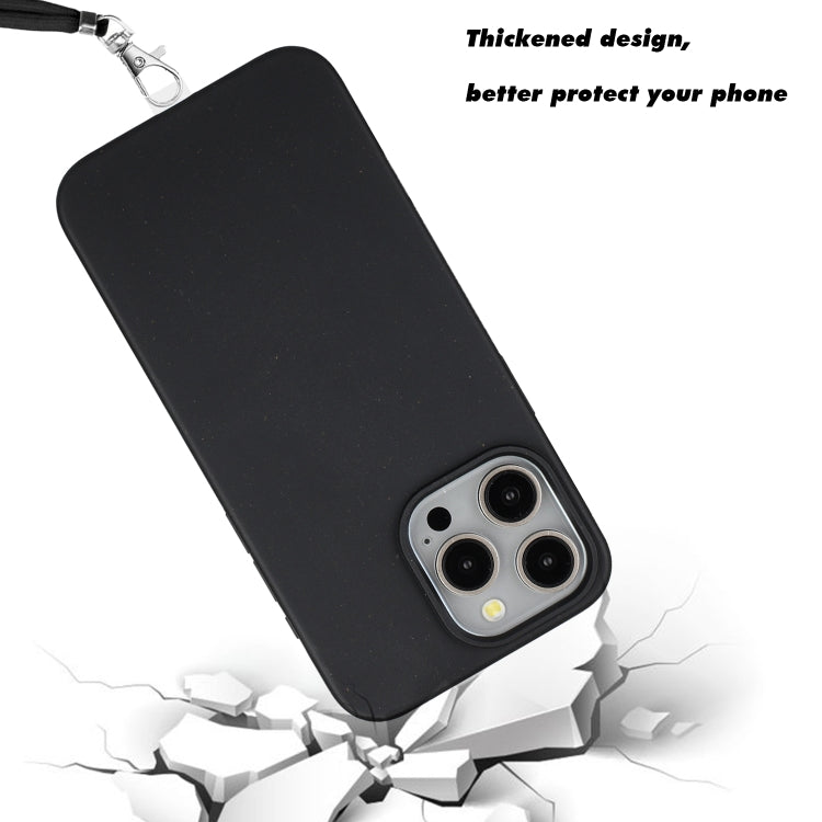 For iPhone 15 Pro Max Wheat MagSafe Magnetic Straw Material + TPU Phone Case with Lanyard(Black) - HoMEdemic™ 