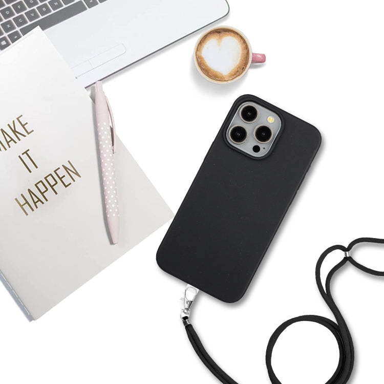 For iPhone 15 Pro Max Wheat MagSafe Magnetic Straw Material + TPU Phone Case with Lanyard(Black) - HoMEdemic™ 