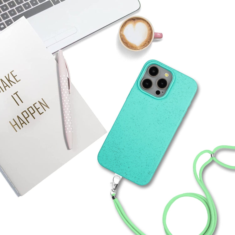 For iPhone 15 Pro Max Wheat MagSafe Magnetic Straw Material + TPU Phone Case with Lanyard(Green) - HoMEdemic™ 