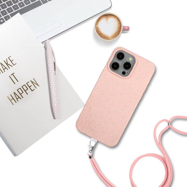 For iPhone 15 Pro Max Wheat MagSafe Magnetic Straw Material + TPU Phone Case with Lanyard(Pink) - HoMEdemic™ 