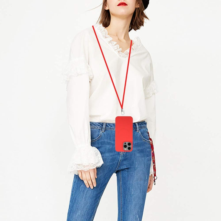 For iPhone 15 Pro Max Wheat MagSafe Magnetic Straw Material + TPU Phone Case with Lanyard(Red) - HoMEdemic™ 