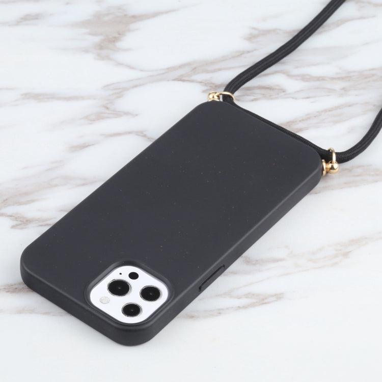 For iPhone 15 Pro Max Wheat Straw TPU Shockproof Phone Case with Neck Lanyard(Black) - HoMEdemic™ 