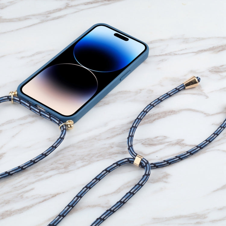 For iPhone 15 Pro Max Wheat Straw TPU Shockproof Phone Case with Neck Lanyard(Blue) - HoMEdemic™ 