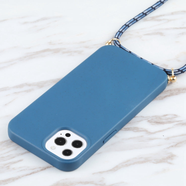 For iPhone 15 Pro Max Wheat Straw TPU Shockproof Phone Case with Neck Lanyard(Blue) - HoMEdemic™ 