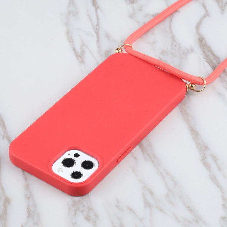 For iPhone 15 Pro Max Wheat Straw TPU Shockproof Phone Case with Neck Lanyard(Red) - HoMEdemic™ 