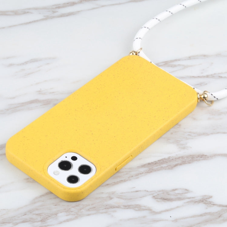 For iPhone 15 Pro Max Wheat Straw TPU Shockproof Phone Case with Neck Lanyard(Yellow) - HoMEdemic™ 
