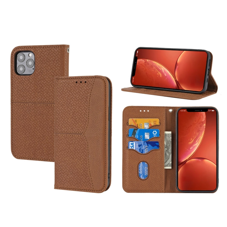 For iPhone 15 Pro Max Woven Texture Stitching Magnetic Leather Phone Case(Brown) - HoMEdemic™ 