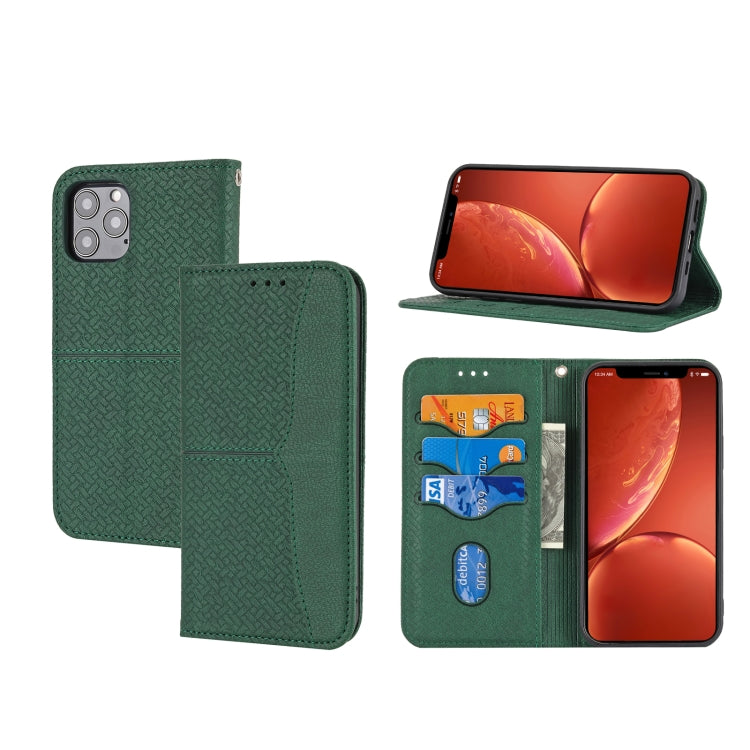 For iPhone 15 Pro Max Woven Texture Stitching Magnetic Leather Phone Case(Green) - HoMEdemic™ 