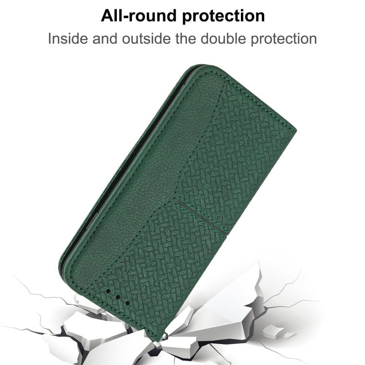 For iPhone 15 Pro Max Woven Texture Stitching Magnetic Leather Phone Case(Green) - HoMEdemic™ 