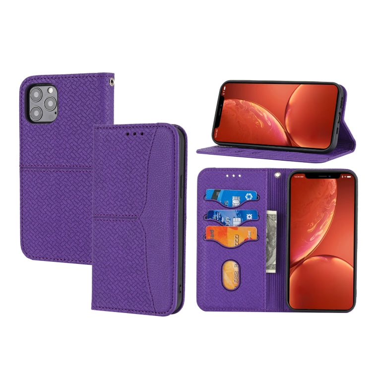 For iPhone 15 Pro Max Woven Texture Stitching Magnetic Leather Phone Case(Purple) - HoMEdemic™ 