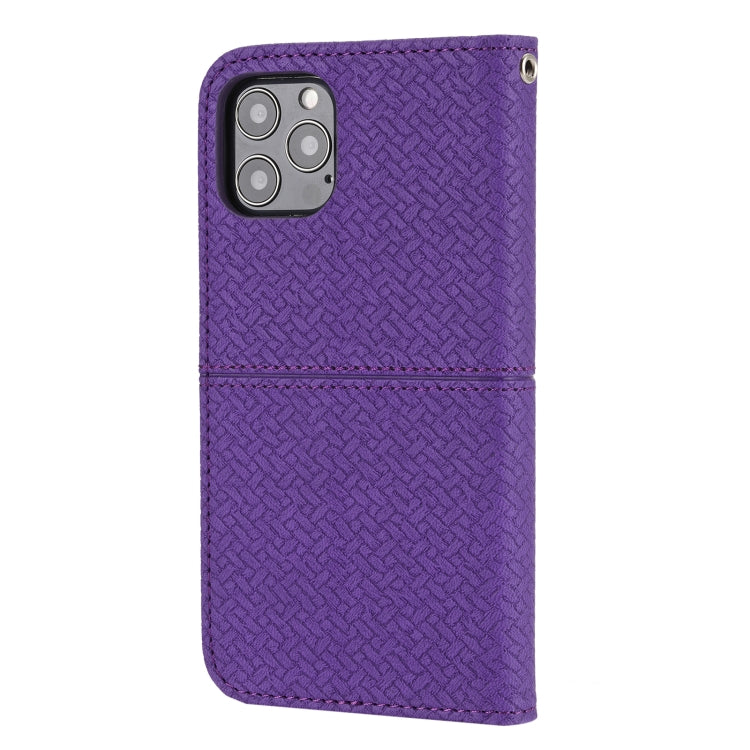 For iPhone 15 Pro Max Woven Texture Stitching Magnetic Leather Phone Case(Purple) - HoMEdemic™ 