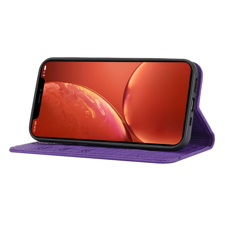 For iPhone 15 Pro Max Woven Texture Stitching Magnetic Leather Phone Case(Purple) - HoMEdemic™ 