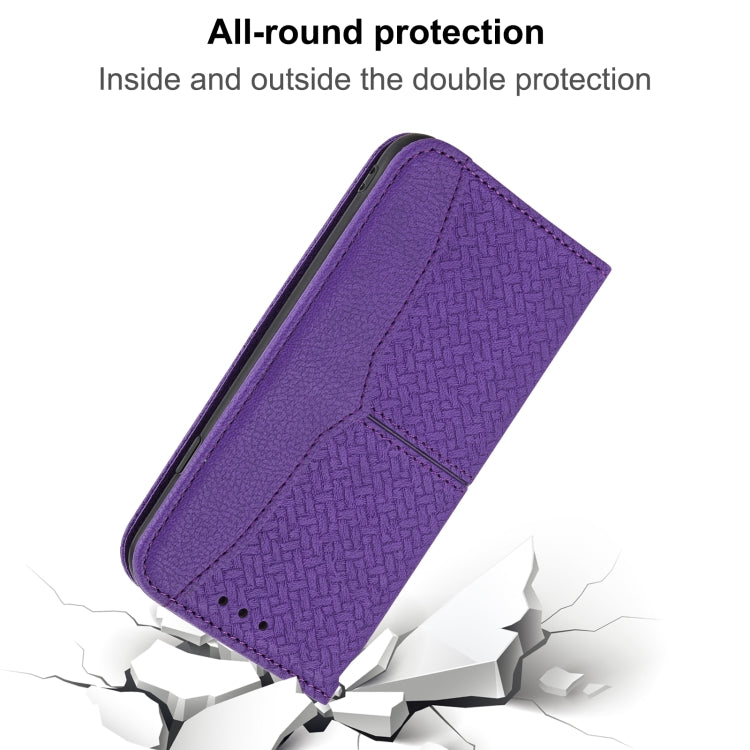For iPhone 15 Pro Max Woven Texture Stitching Magnetic Leather Phone Case(Purple) - HoMEdemic™ 