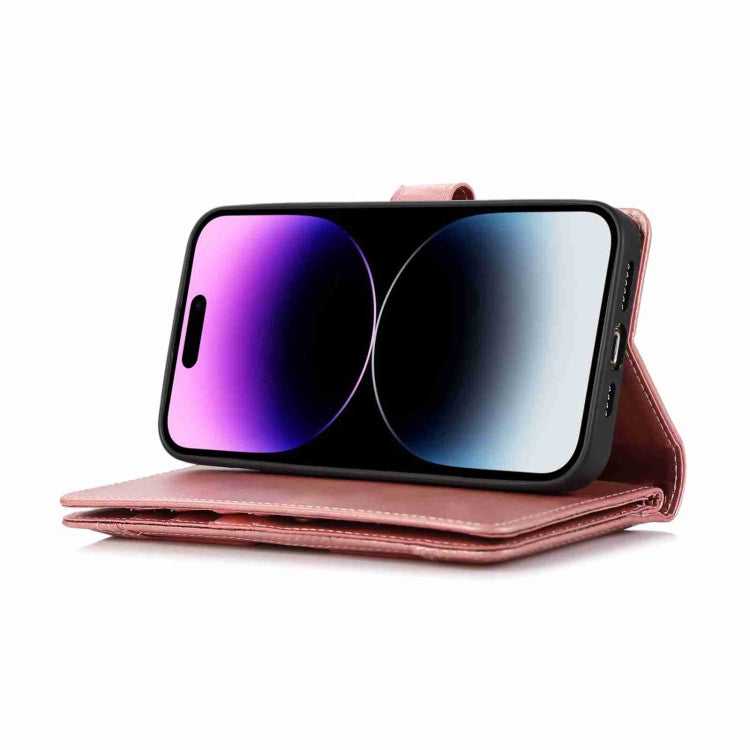 For iPhone 15 Pro Max Wristband Card Slot Leather Phone Case(Rose Gold) - HoMEdemic™ 