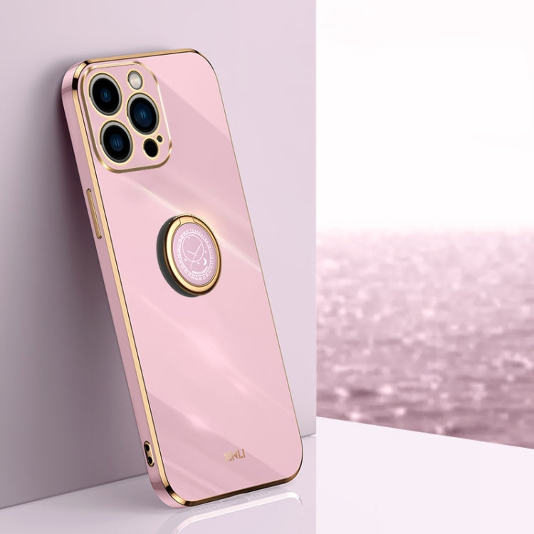 For iPhone 15 Pro Max XINLI Straight Edge 6D Electroplate TPU Phone Case with Ring Holder(Cherry Purple) - HoMEdemic™ 