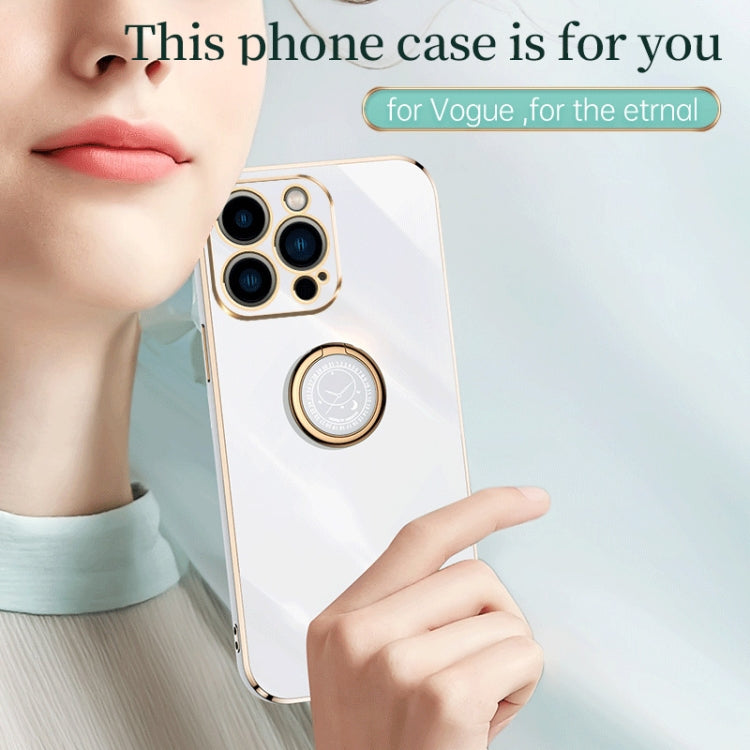 For iPhone 15 Pro Max XINLI Straight Edge 6D Electroplate TPU Phone Case with Ring Holder(Cherry Purple) - HoMEdemic™ 