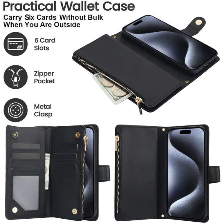 For iPhone 15 Pro Max YM016 Rhombic Zipper Card Wallet Leather Phone Case with Lanyard(Black) - HoMEdemic™ 
