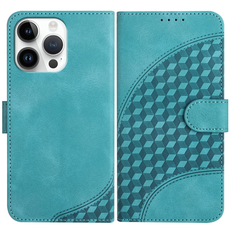 For iPhone 15 Pro Max YX0060 Elephant Head Embossed Phone Leather Case with Lanyard(Light Blue) - HoMEdemic™ 