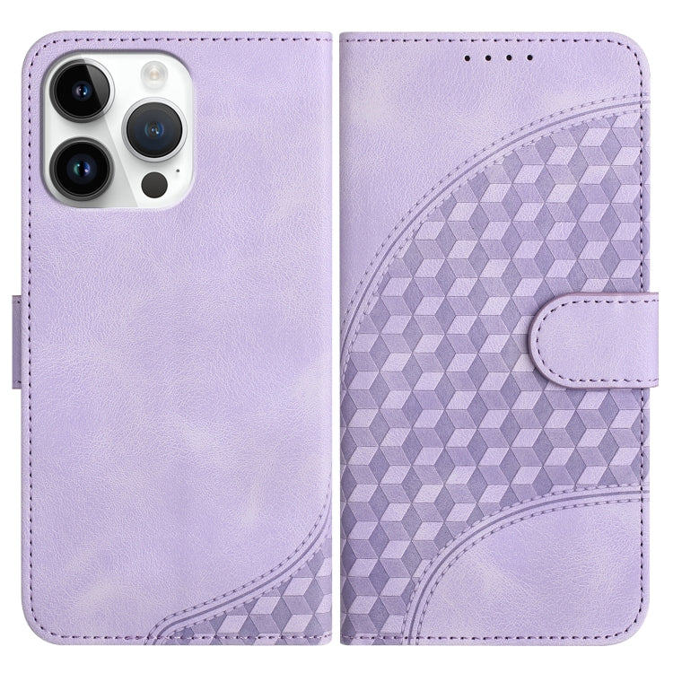 For iPhone 15 Pro Max YX0060 Elephant Head Embossed Phone Leather Case with Lanyard(Light Purple) - HoMEdemic™ 