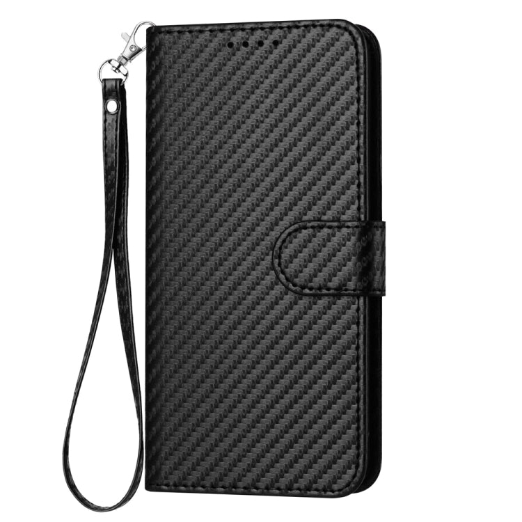 For iPhone 15 Pro Max YX0070 Carbon Fiber Buckle Leather Phone Case with Lanyard(Black) - HoMEdemic™ 