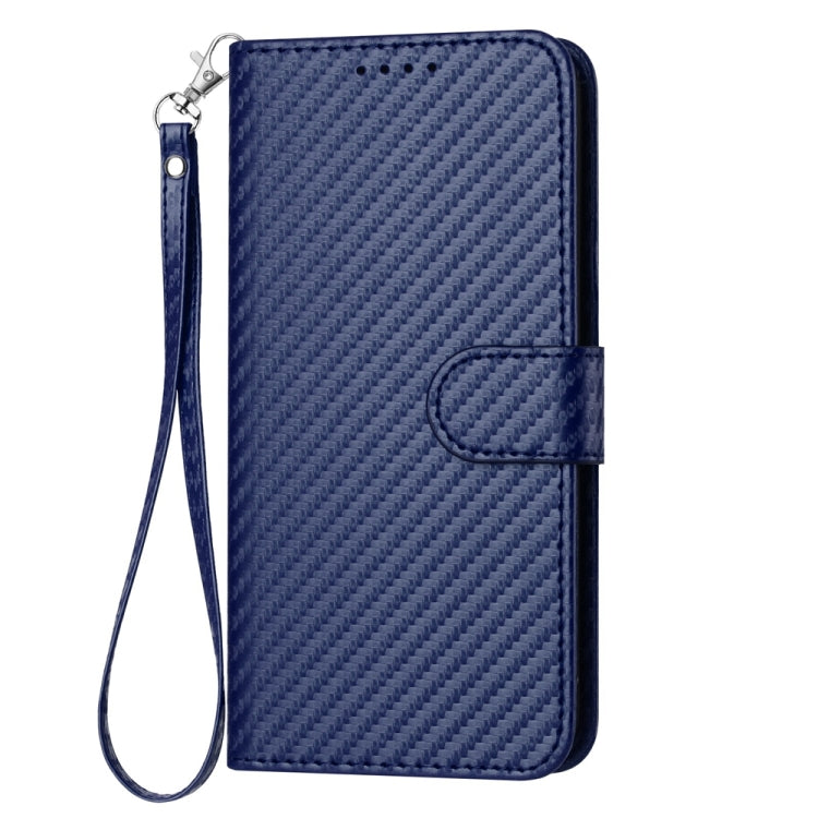 For iPhone 15 Pro Max YX0070 Carbon Fiber Buckle Leather Phone Case with Lanyard(Royal Blue) - HoMEdemic™ 
