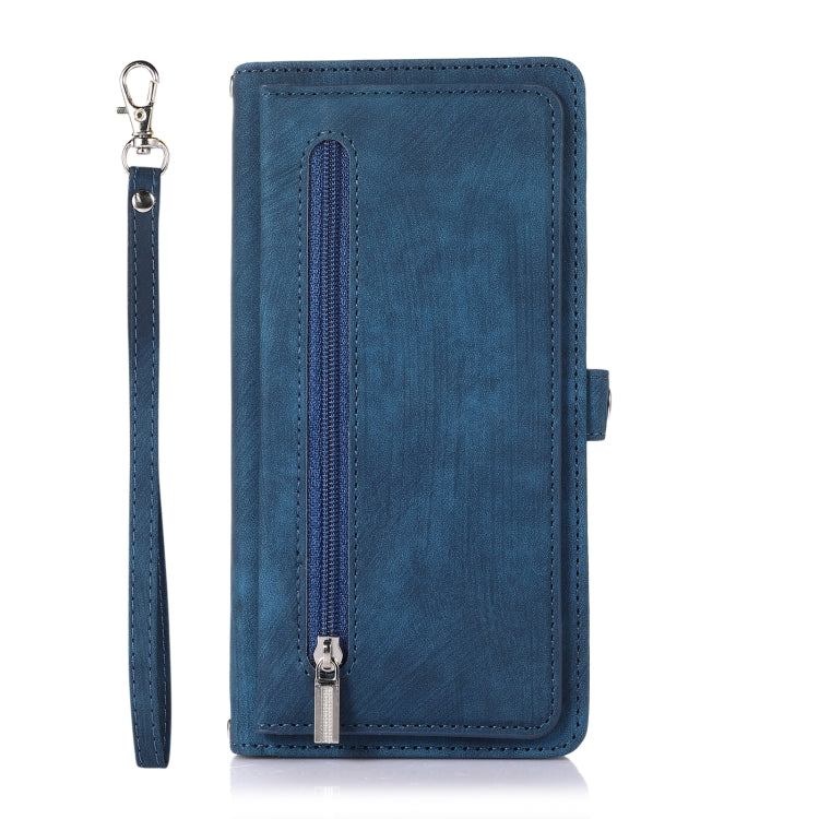 For iPhone 15 Pro Max Zipper Card Slot Buckle Wallet Leather Phone Case(Blue) - HoMEdemic™ 
