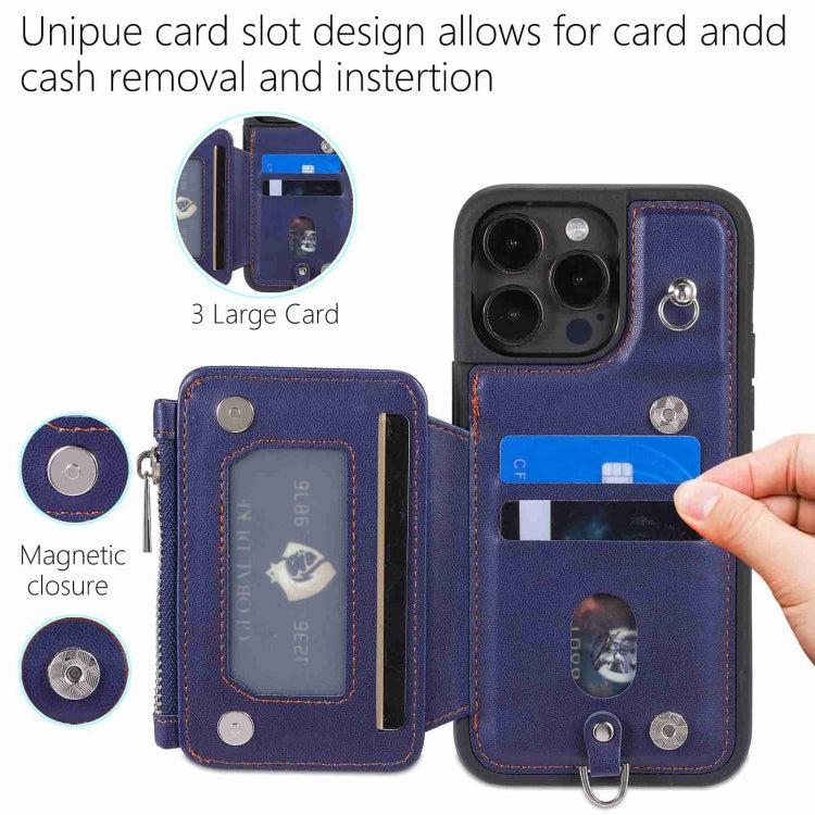 For iPhone 15 Pro Max Zipper Card Slots RFID Phone Case(Blue) - HoMEdemic™ 