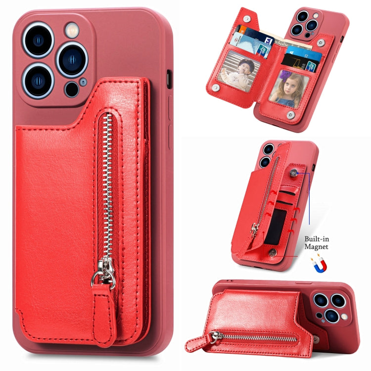 For iPhone 15 Pro Max Zipper Wallet Leather Back Shockproof Phone Case(Red) - HoMEdemic™ 