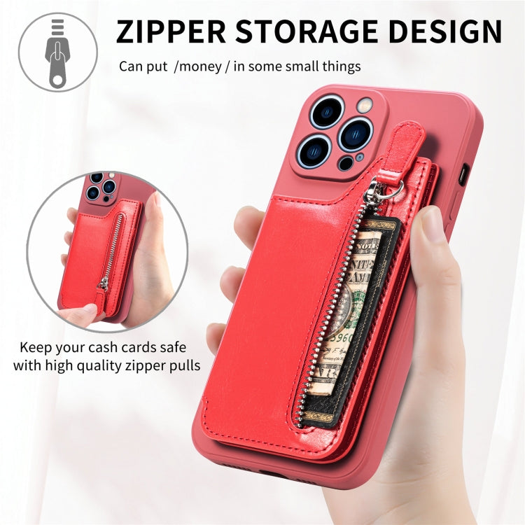 For iPhone 15 Pro Max Zipper Wallet Leather Back Shockproof Phone Case(Red) - HoMEdemic™ 