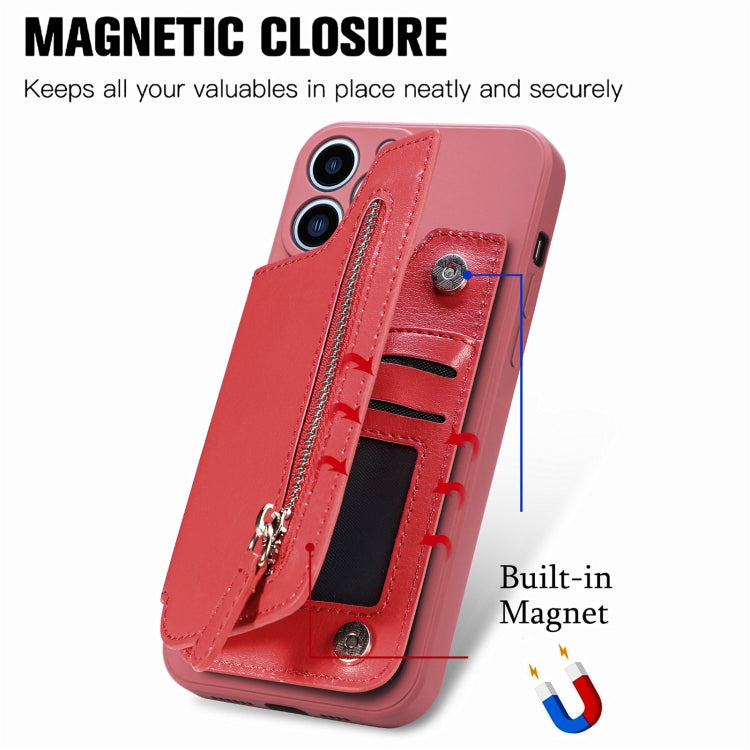 For iPhone 15 Pro Max Zipper Wallet Leather Back Shockproof Phone Case(Red) - HoMEdemic™ 