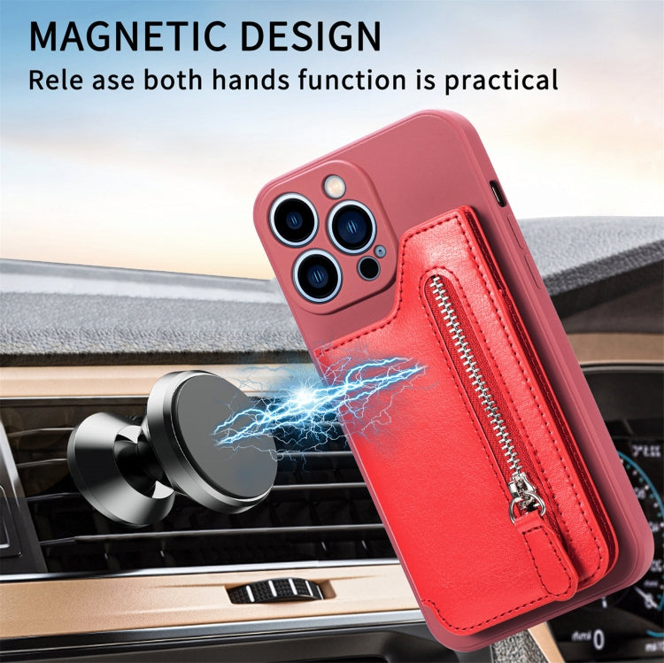 For iPhone 15 Pro Max Zipper Wallet Leather Back Shockproof Phone Case(Red) - HoMEdemic™ 