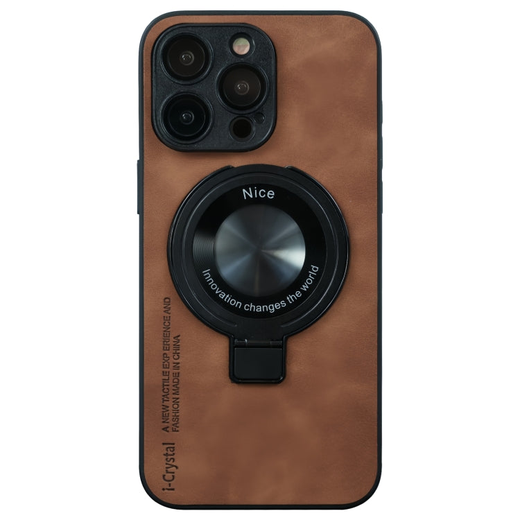 For iPhone 15 Pro Max i.Crystal Lambskin Fulcrum Support Phone Case(Brown) - HoMEdemic™ 