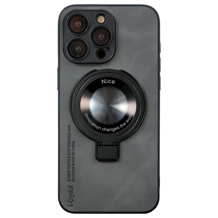 For iPhone 15 Pro Max i.Crystal Lambskin Fulcrum Support Phone Case(Dark Grey) - HoMEdemic™ 