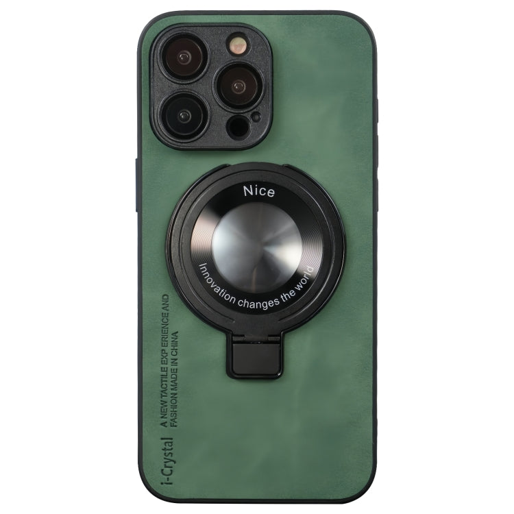 For iPhone 15 Pro Max i.Crystal Lambskin Fulcrum Support Phone Case(Green) - HoMEdemic™ 