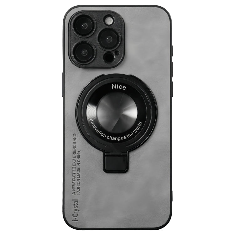 For iPhone 15 Pro Max i.Crystal Lambskin Fulcrum Support Phone Case(Light Grey) - HoMEdemic™ 