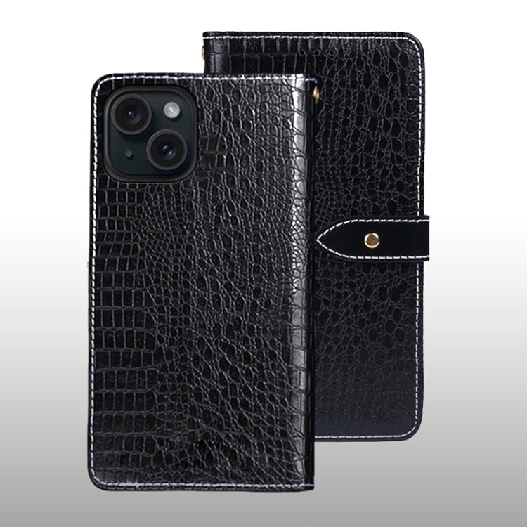For iPhone 15 Pro Max idewei Crocodile Texture Leather Phone Case(Black) - HoMEdemic™ 