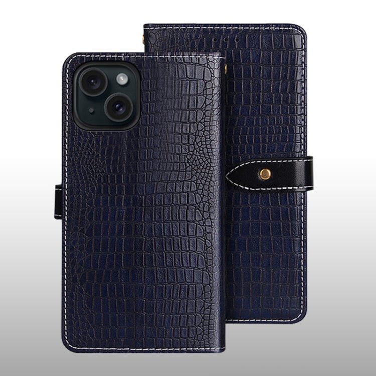 For iPhone 15 Pro Max idewei Crocodile Texture Leather Phone Case(Dark Blue) - HoMEdemic™ 